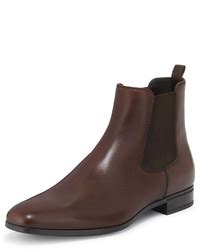 prada leather chelsea rubber-bottom boot brown|chunky prada monolith boots.